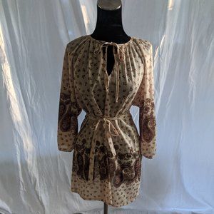 Boho Paisley Hippie Bell Sleeve Dress Size M